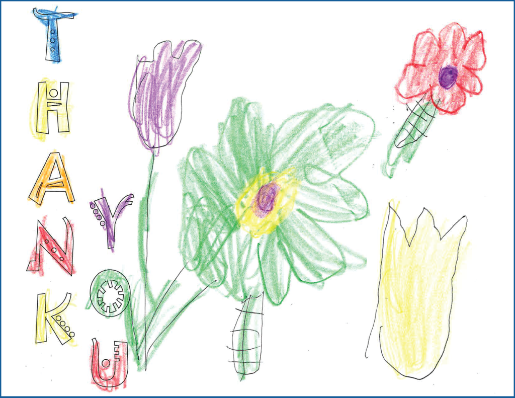 Drawing of flowers with Text "Thank You"