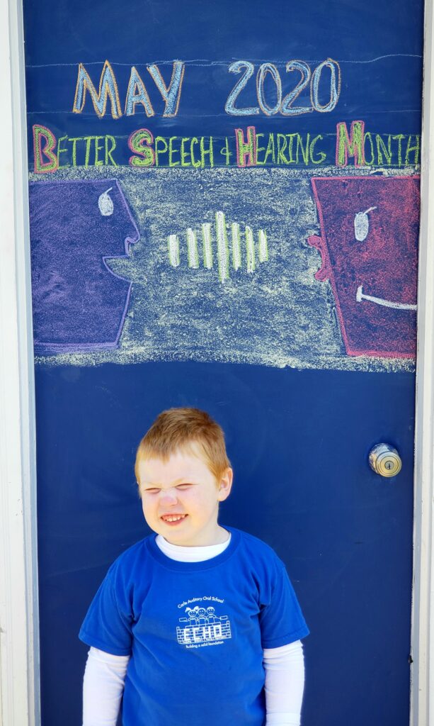 a homemade chalk drawing for Better Hearing and Speech Month 2020