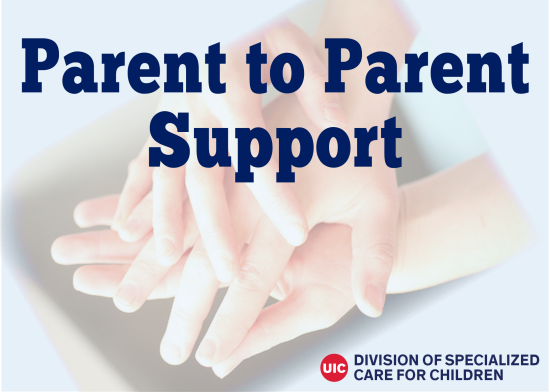 Three hands stacked on top of each other with the text "Parent to Parent Support"