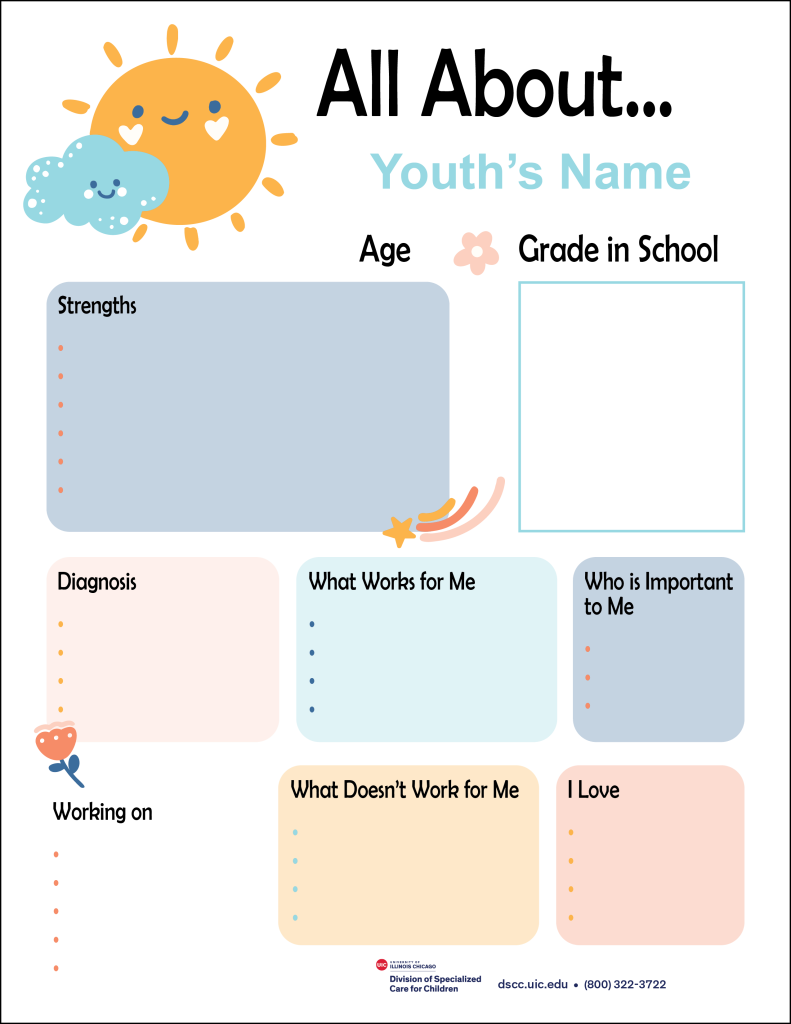 All About Me Page template with a sun design