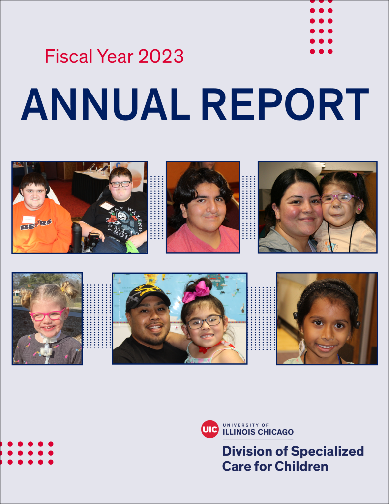 Cover of DSCC's FY 2023 Annual Report featuring a collage of photos showing a diverse group of our participants of all ages and abilities 