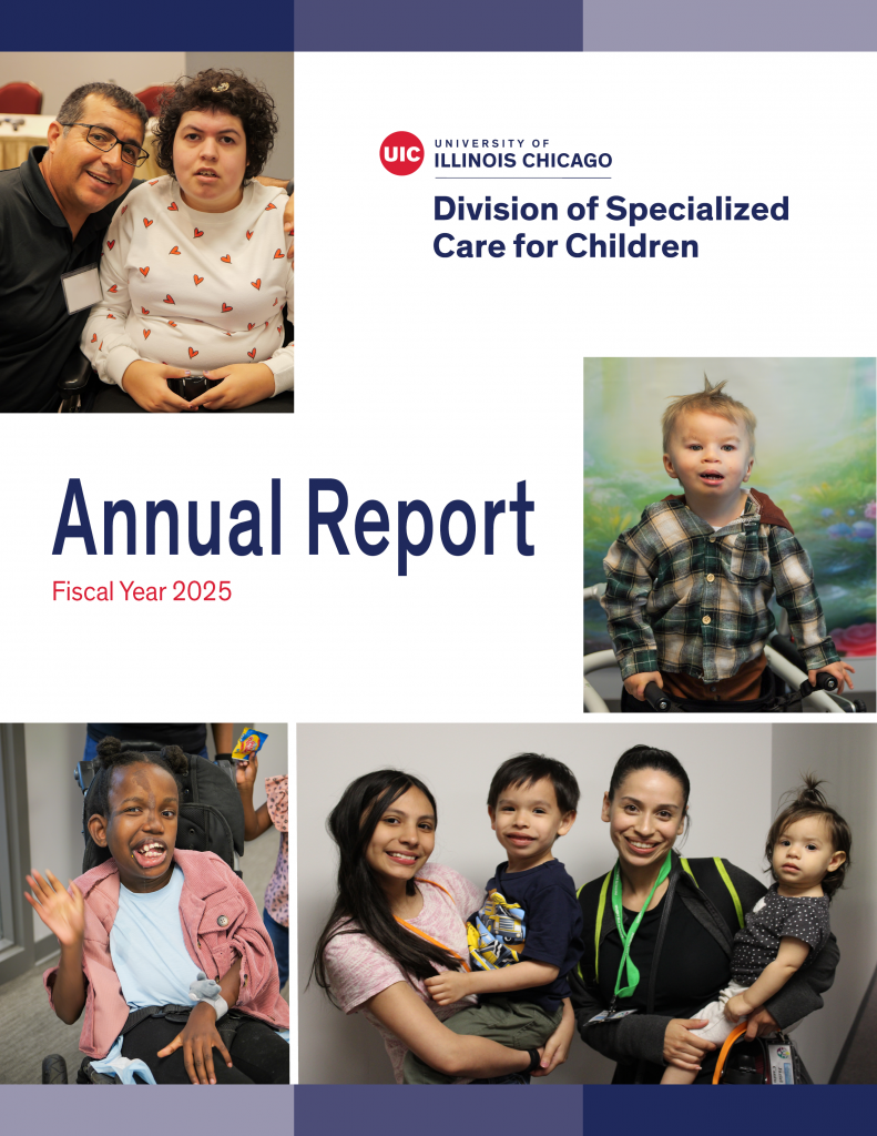 Front cover of DSCC's FY 2025 Annual Report featuring photos of our DSCC participants and their family members