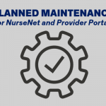 The text, "Planned Maintenance for NurseNet and Provider Portal" with a gear illustration